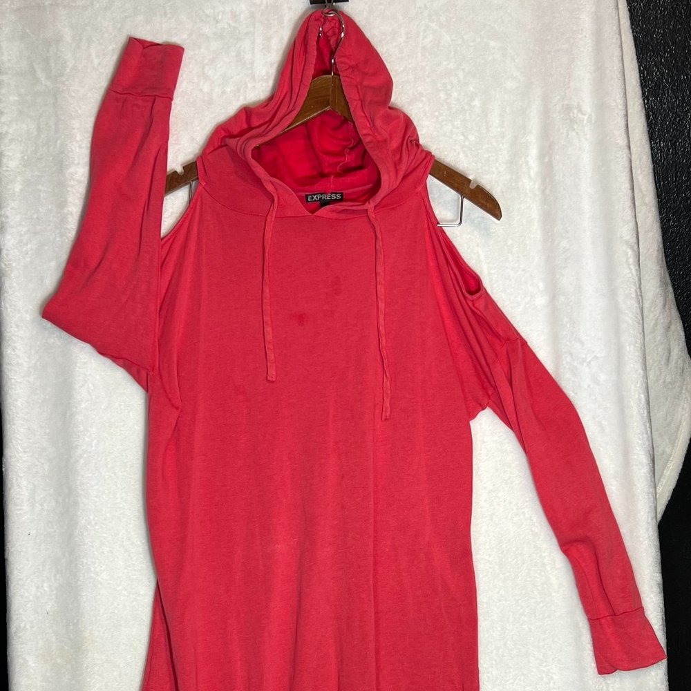 Express Hoodie Long shirt Dress with open cap shoulders size M.